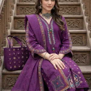 Zahra Rubab Purple 4 Piece Embroidered Lawn Suit with Hand Painted Doria Dupatta